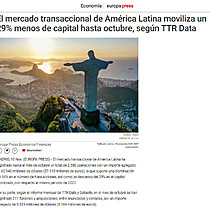 El mercado transaccional de Amrica Latina moviliza un 29% menos de capital hasta octubre, segn TTR Data